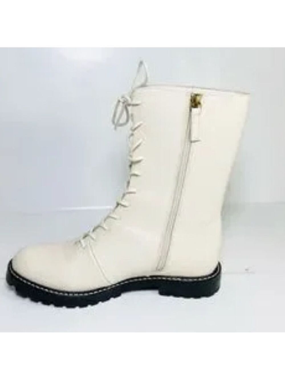 Jcrew ivory Cream leather Lace-Up lug sole Boots size 6
